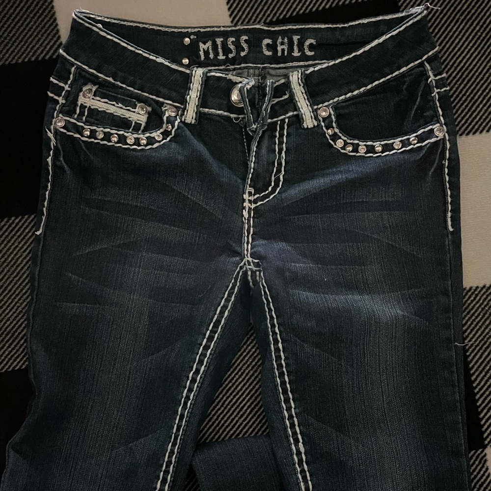 Miss Chic Jeans High Rise Dark blue with White Stitching